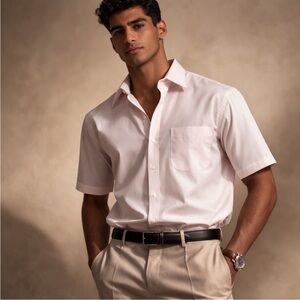 Nordstrom Smartcare Wrinkle-Free Dress Shirt 16½ Light Pink Short Sleeve